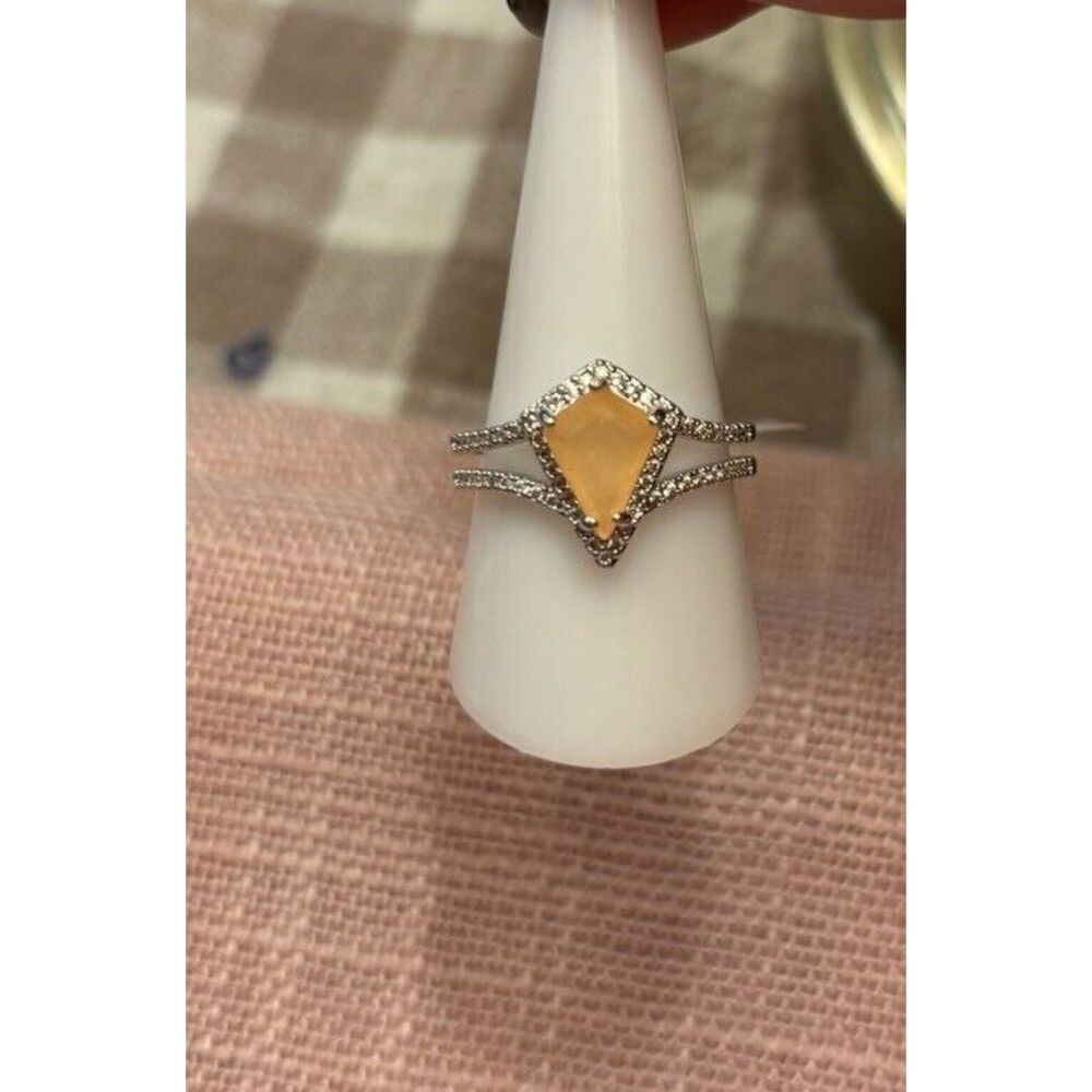 Bomb Party RBP4159 Garden District Sz 10‎ Peach Morganite Genuine Quartz Rhodium
